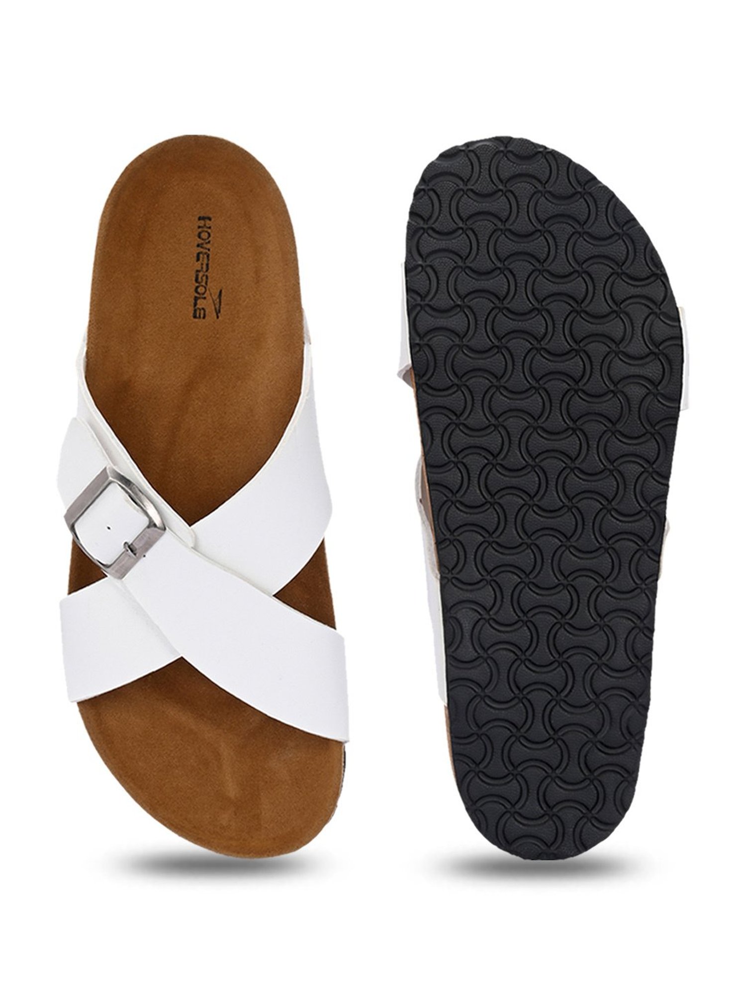 Hoversole Men's White Cork Cross Strap Sandals