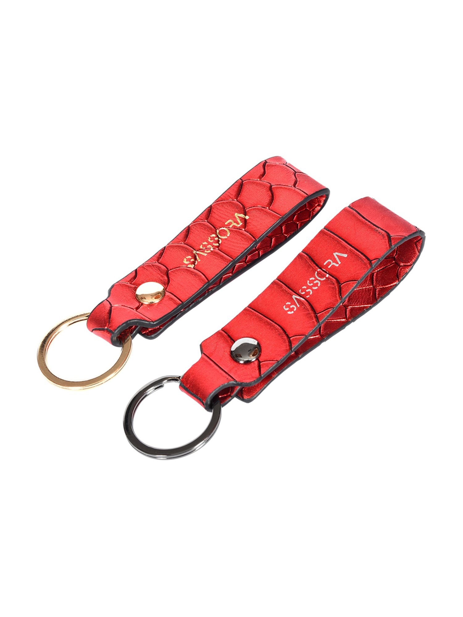 SASSORA Metallic Red Leather Keychain Key Ring Holders Anniversary Gift, Birthday Gift - Pack of 2