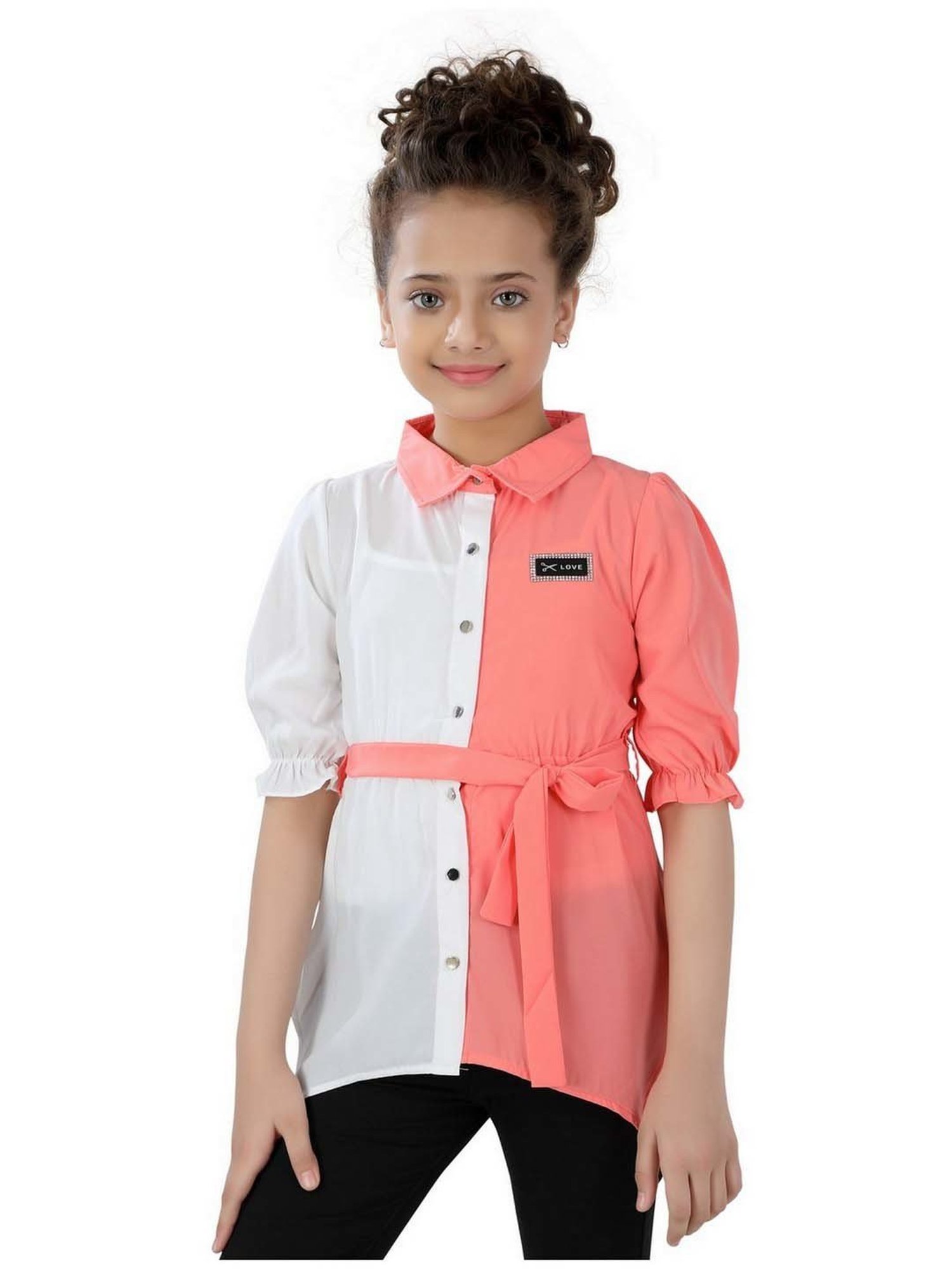 poplins Kids Pink & White Cotton Color Block Top