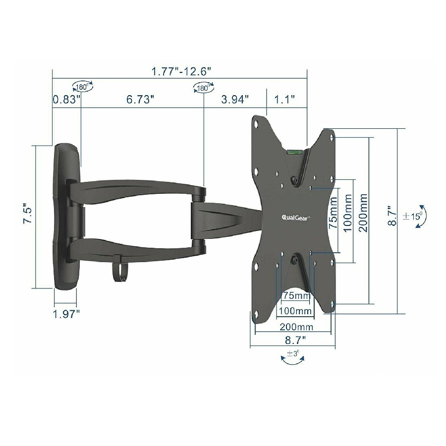 QualGear QG-TM-A-013 Universal Ultra Slim Low Profile Articulating Wall Mount for 23-42 Inches LED TV, Black