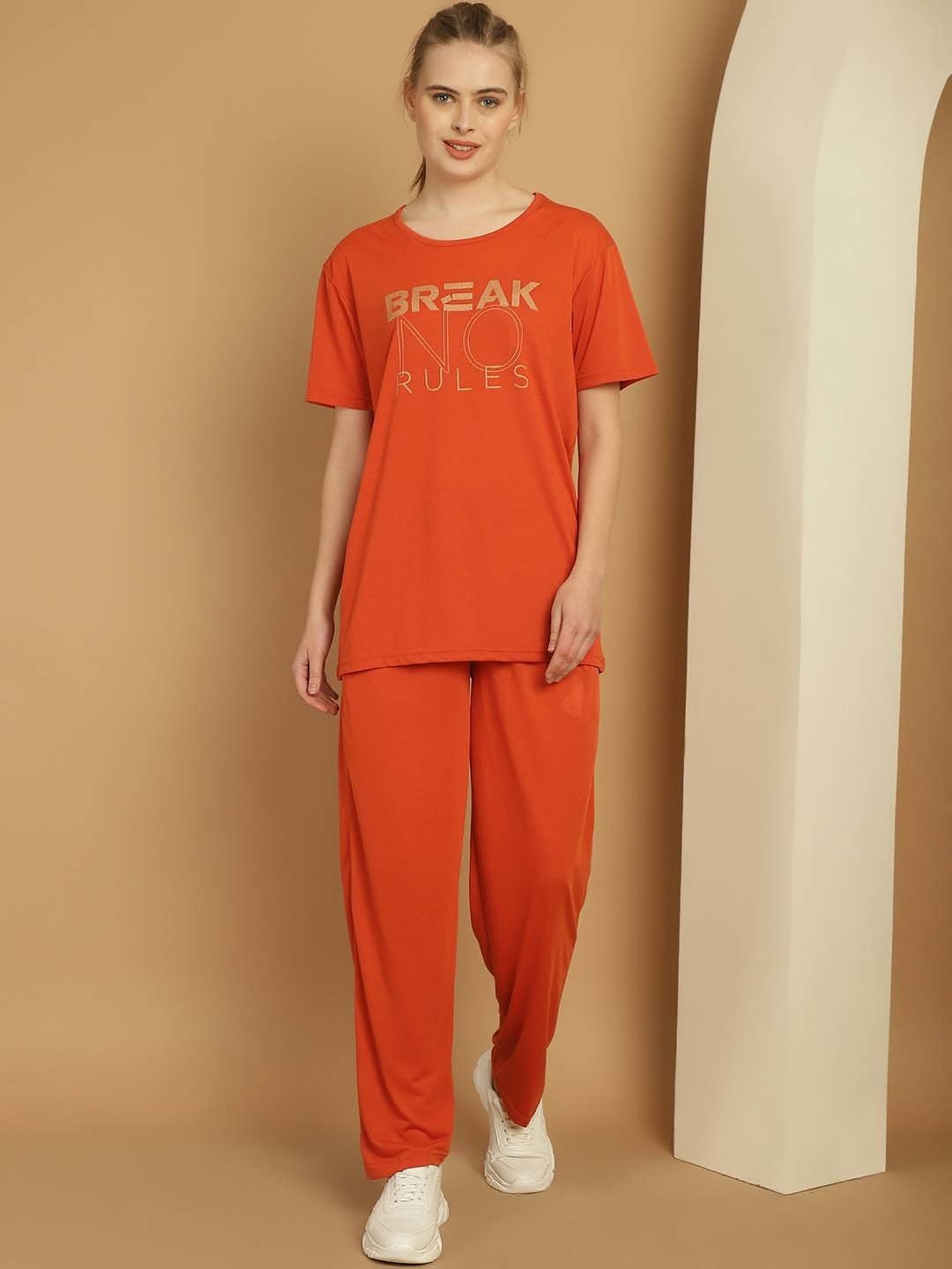 Vimal Jonney Orange Cotton Printed Sports T-Shirt Track Pant Set