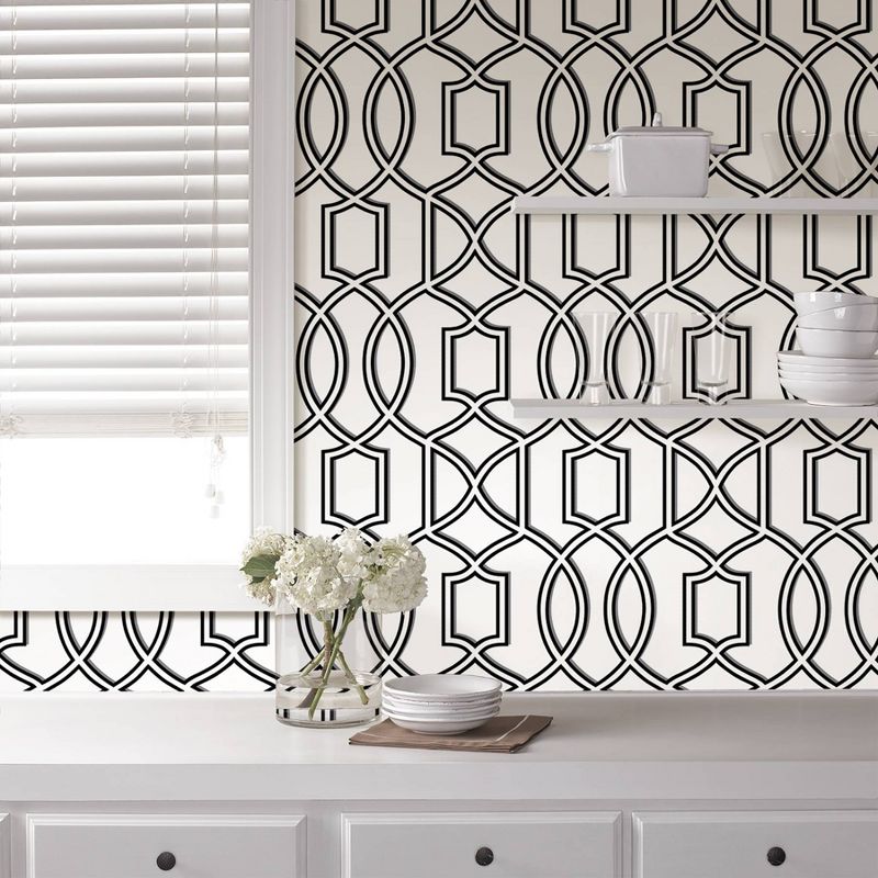NuWallpaper Uptown Trellis Peel & Stick Wallpaper Black/White