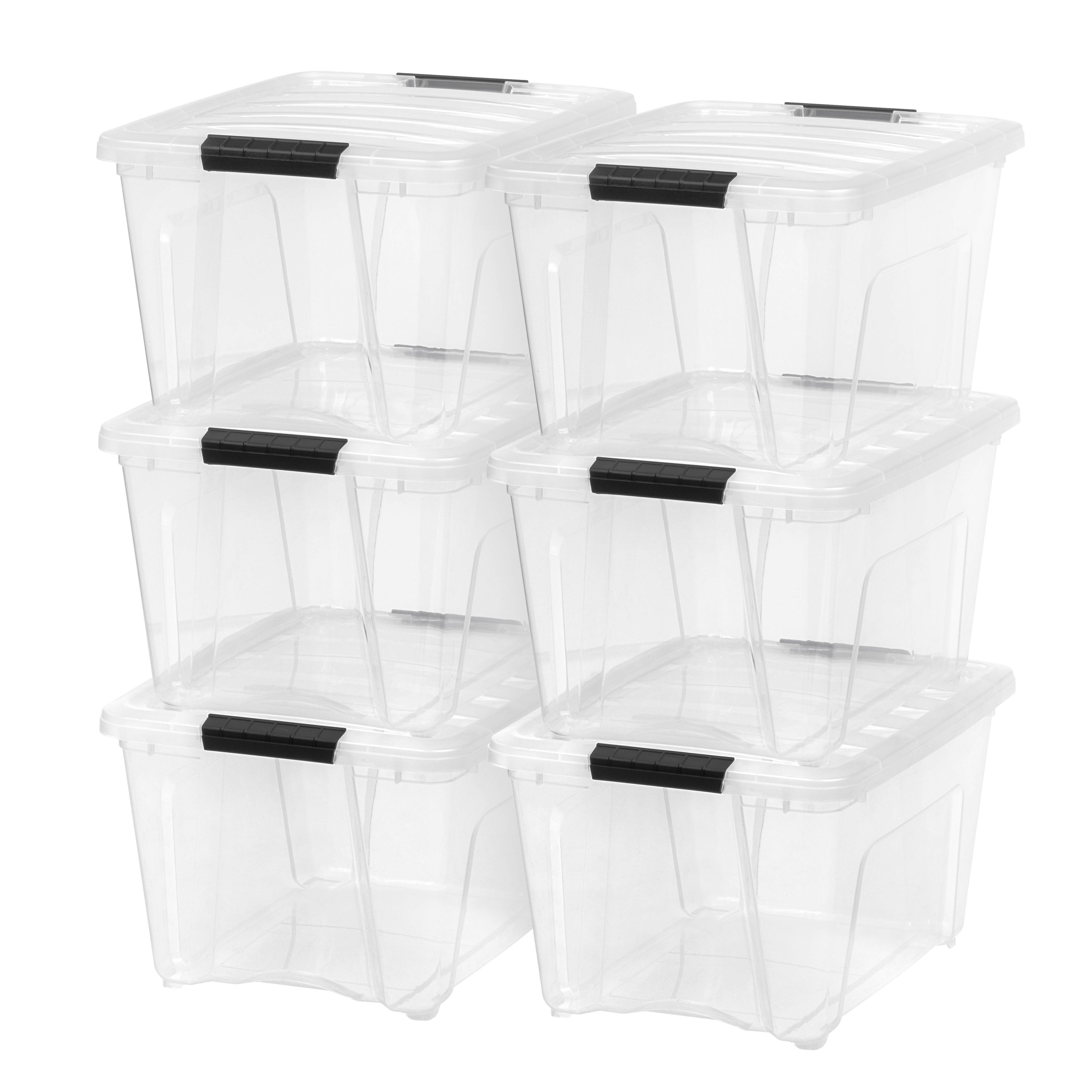 IRIS 32 Quart Stack & Pull&trade; Box, 6 Pack, Clear with Black Handles