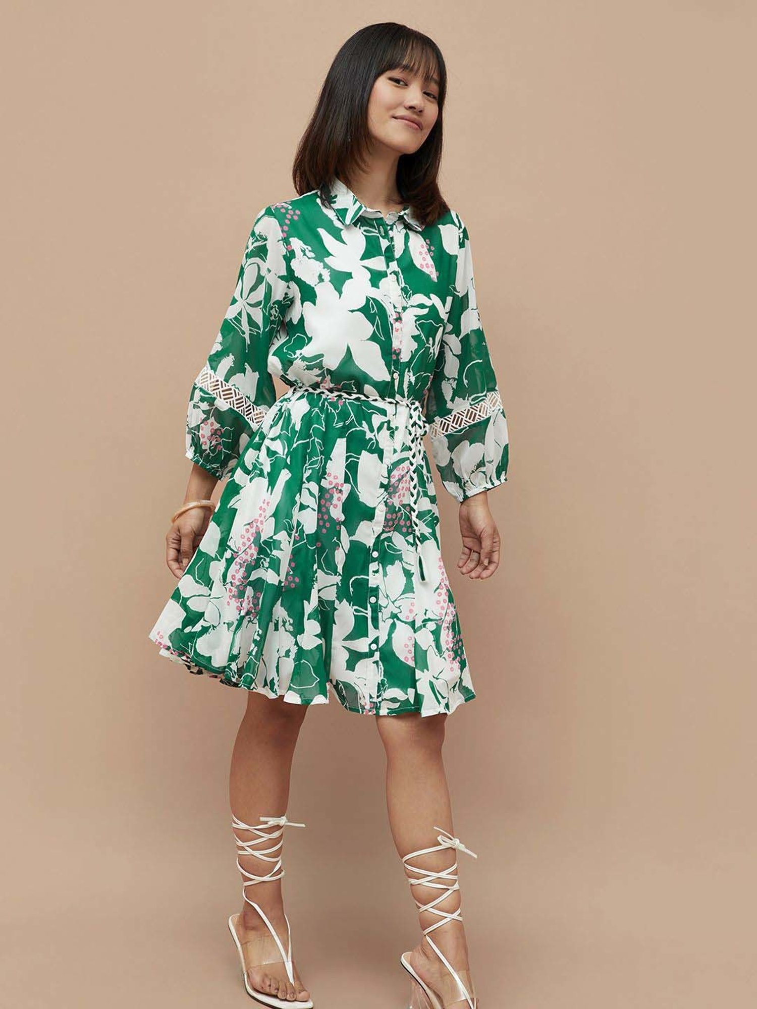 Colour Me by Melange Green Printed A-Line Dress