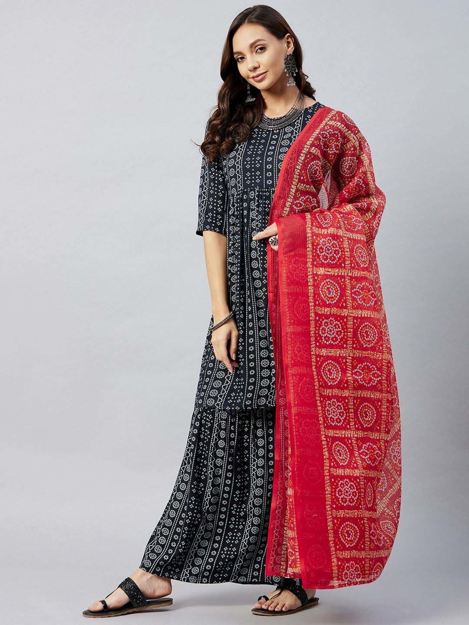 Inweave Red Cotton Printed Dupatta