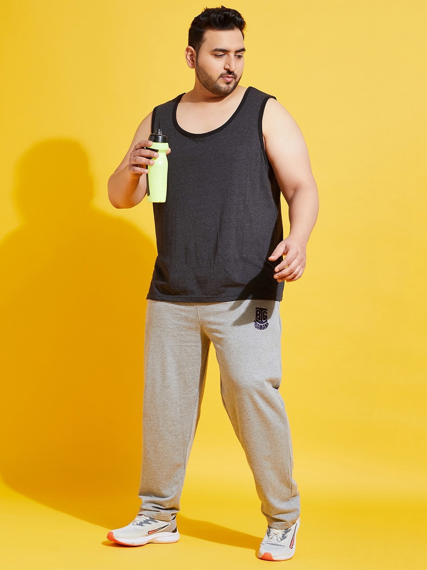 Bigbanana Plus Size Grey Cotton Regular Fit Trackpants