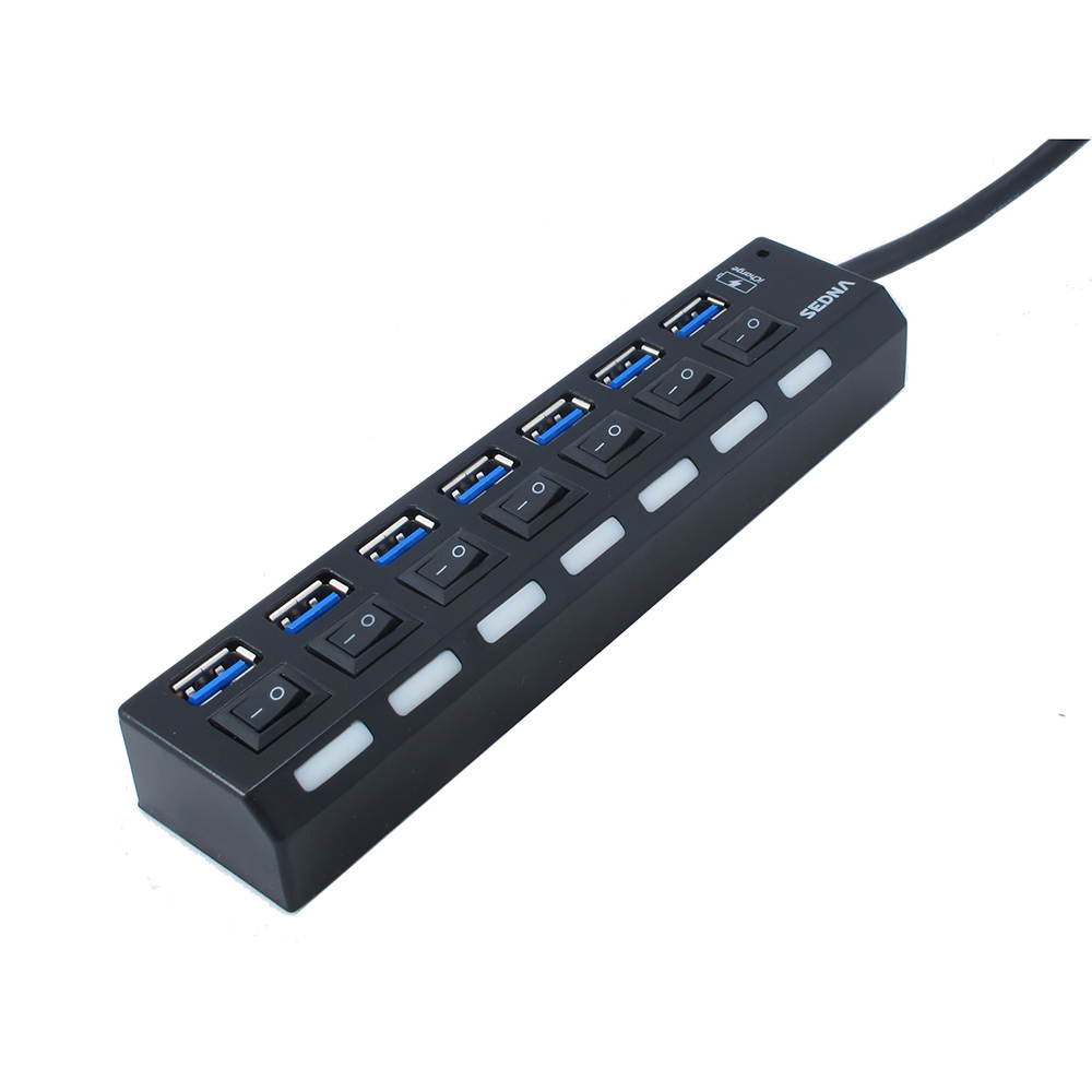 SEDNA - USB 3.0 7 Port SuperSpeed Hub with ON/OFF Switch and 1 x iPad Charging Port ( Black )