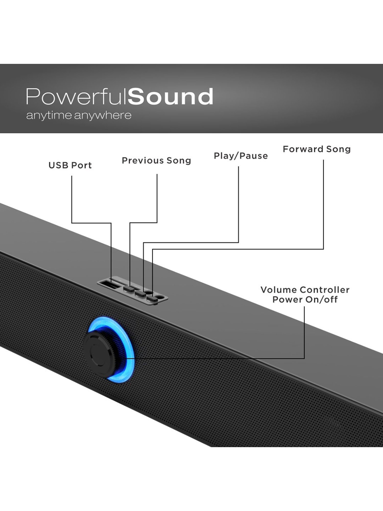 Portronics Decibel 24 | 10W Bluetooth Soundbar Speaker With In Built Mic (Black)