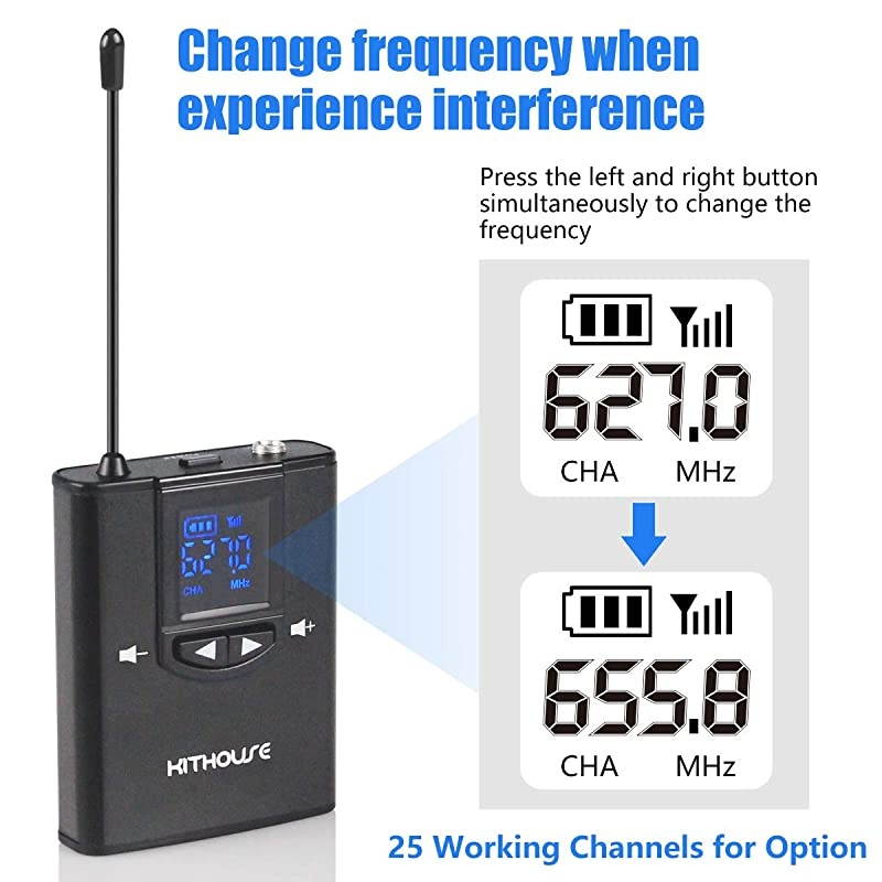 UHF Wireless Microphone Lavalier Lapel Mic Headset Microphone Rechargeable Transmitter and Receiver with 14 Output 164 FT Range for Phone Speaker Teaching