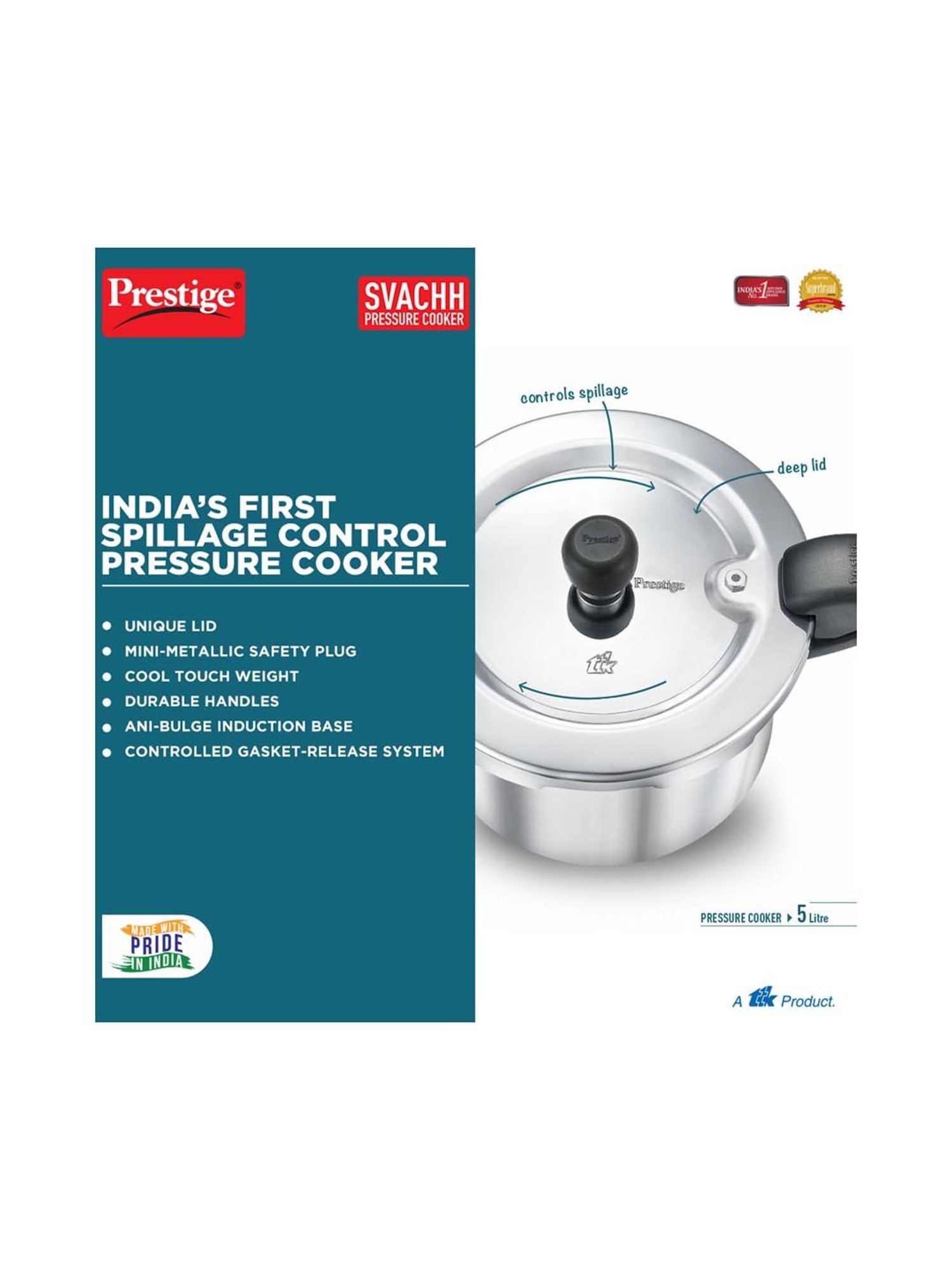 Borosil Silver Aluminium Pressure Cooker (5 L)