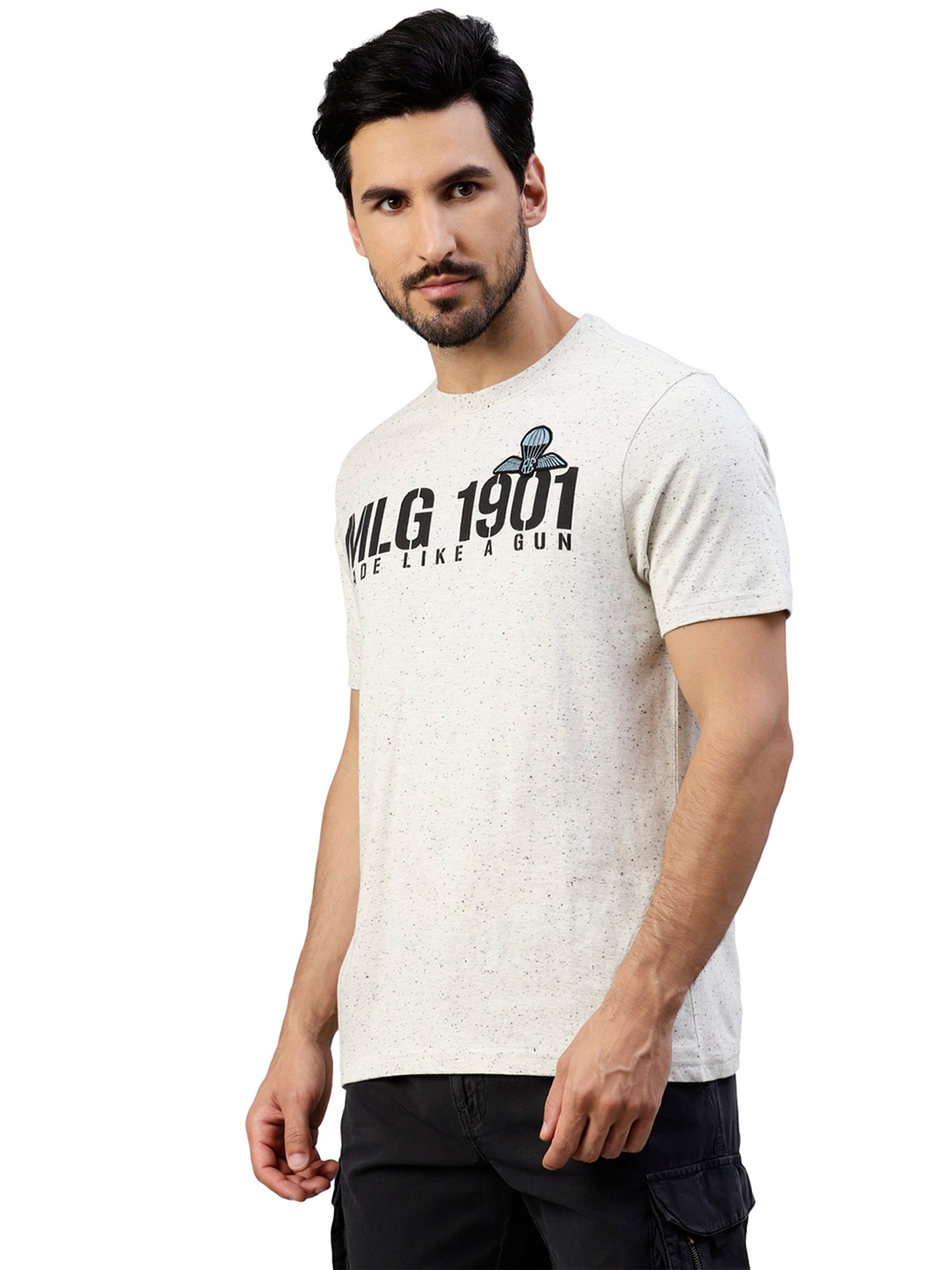 Royal Enfield Military Pride Ecru Regular Fit Printed Crew T-Shirt