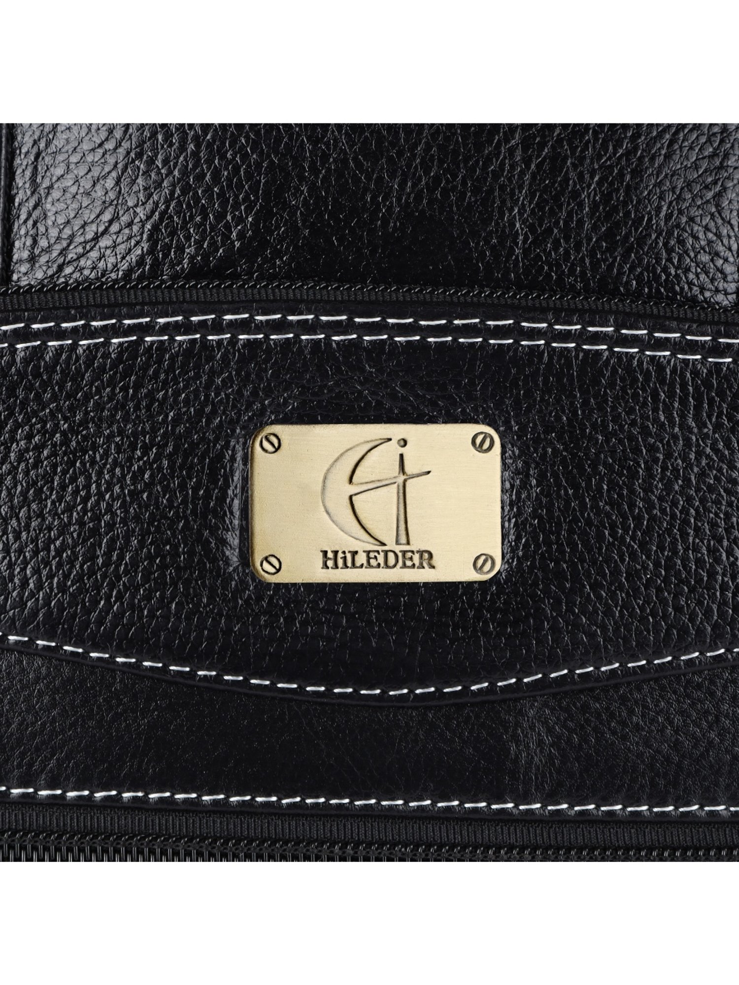 HiLEDER Black Textutred Large Leather 16 inch Laptop Bag