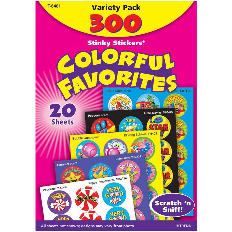 Trend Enterprises Stinky Stickers, Colorful Favorites, Fun and Fancy Value pk, 1 inch, pk of 300