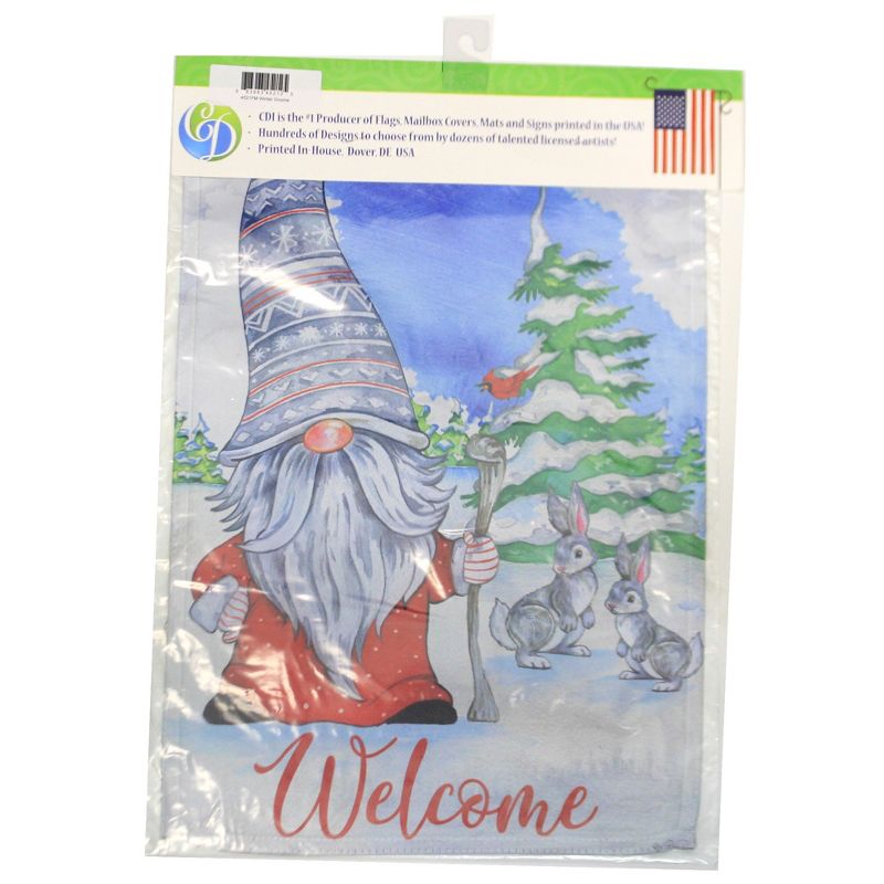 Home & Garden 17.75" Winter Gnome Bunnies Red Bird Custom Decor  -  Flags