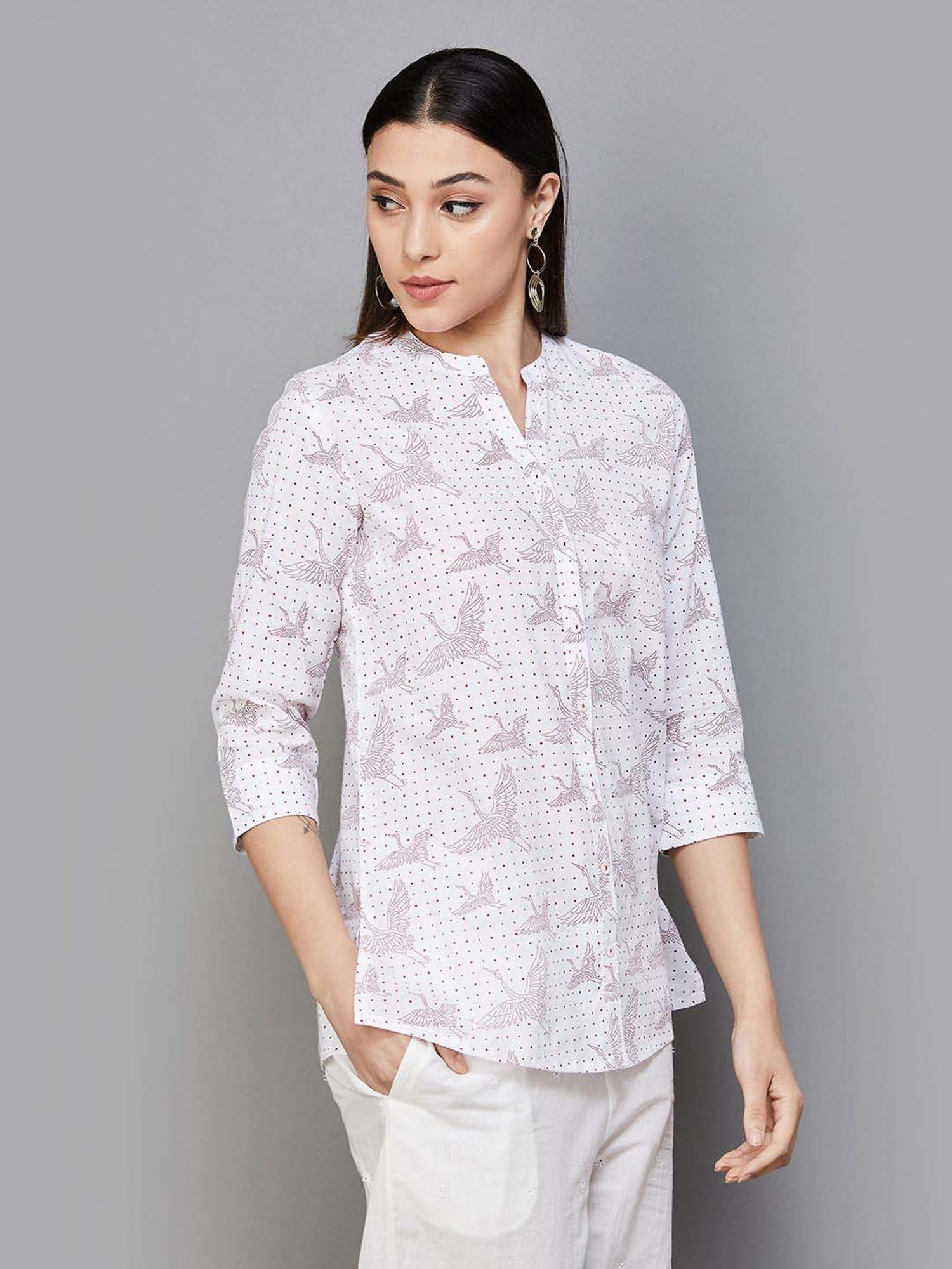 Melange by Lifestyle White Cotton Printed Tunic