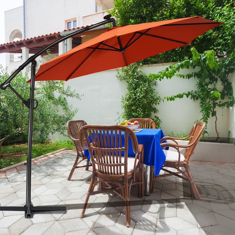 Costway 10FT Patio Offset Umbrella Solar LED 360degrees Rotation Orange