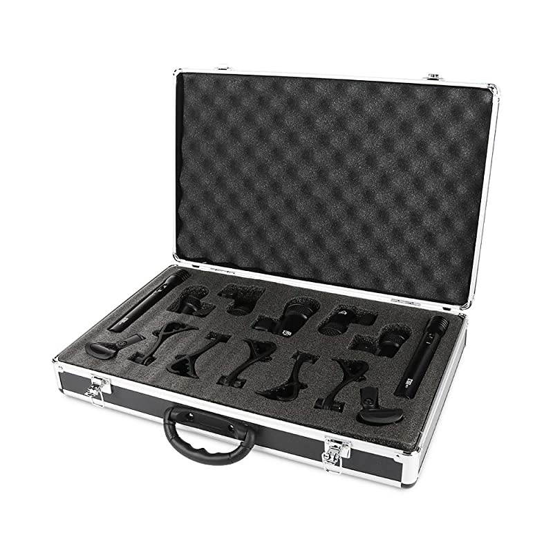 New MI7 7Piece Wired Dynamic Drum Mic Kit Whole Metal Kick Bass TomSnare Cymbals Microphone Set Use for Drums Vocal Other Instrument Complete with Thread Clip Inserts Mics Holder