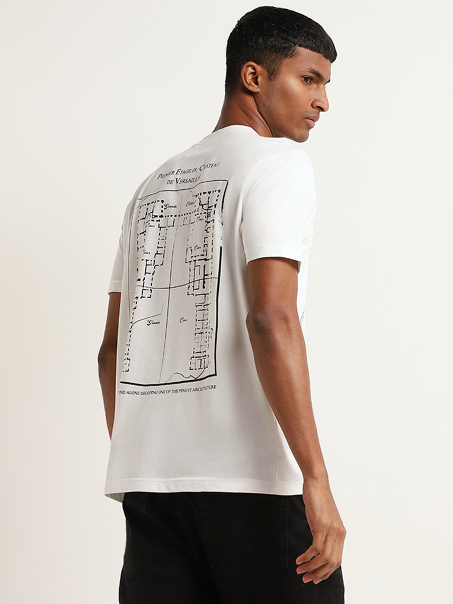 Nuon by Westside White Slim-Fit Printed Cotton T-Shirt