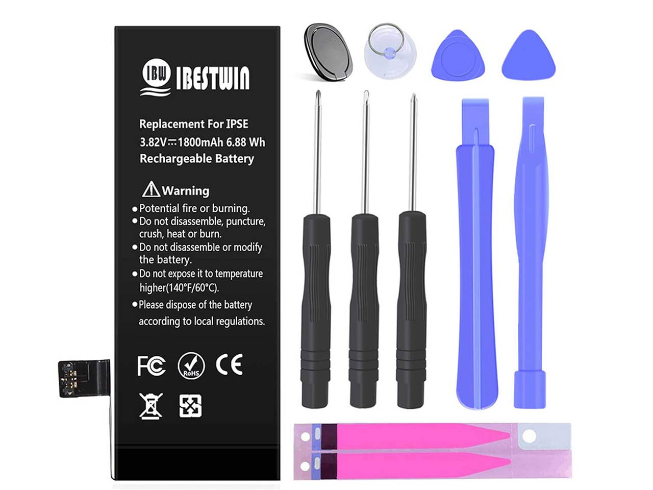 Battery for iPhone SE, IBESTWIN 1800mAh Replacement Battery Kit for iPhone SE A1723,A1662 and 1724 with Full Remove Tool Kit and Adhesive, 0 Cycle, 3 Years Warranty