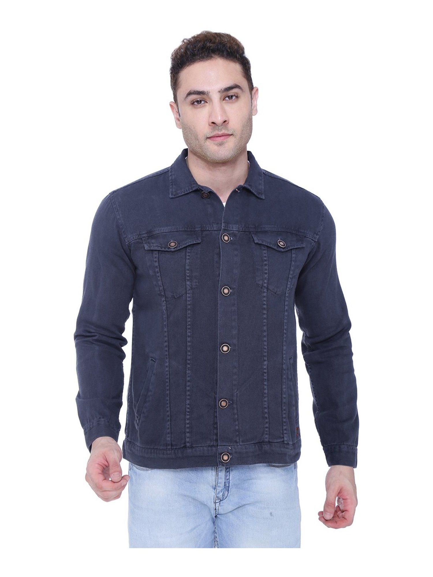 Kuons Avenue Dark Grey Shirt Collar Denim Jacket