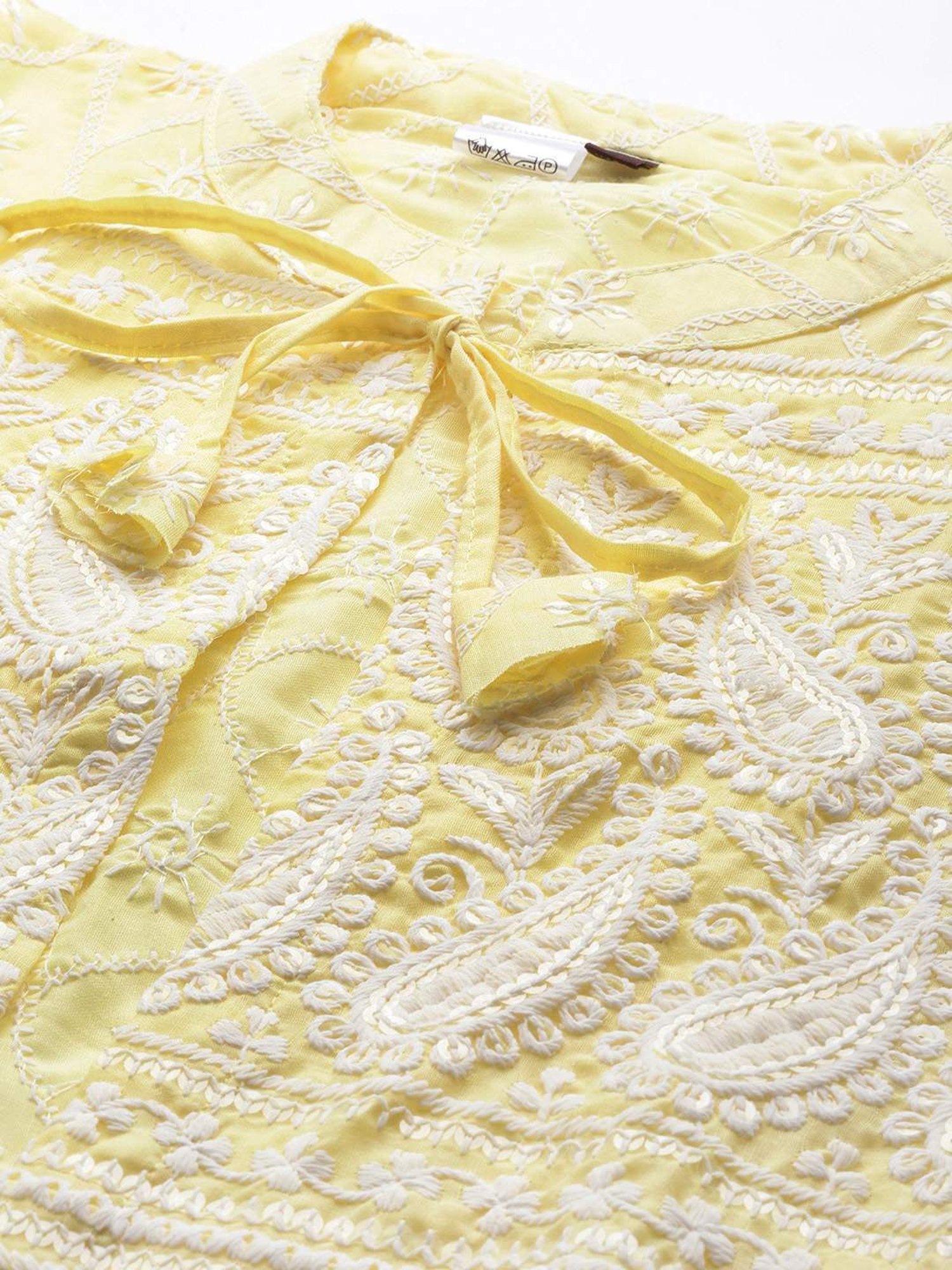 Aarika Lemon Yellow Cotton Embroidered Shrug