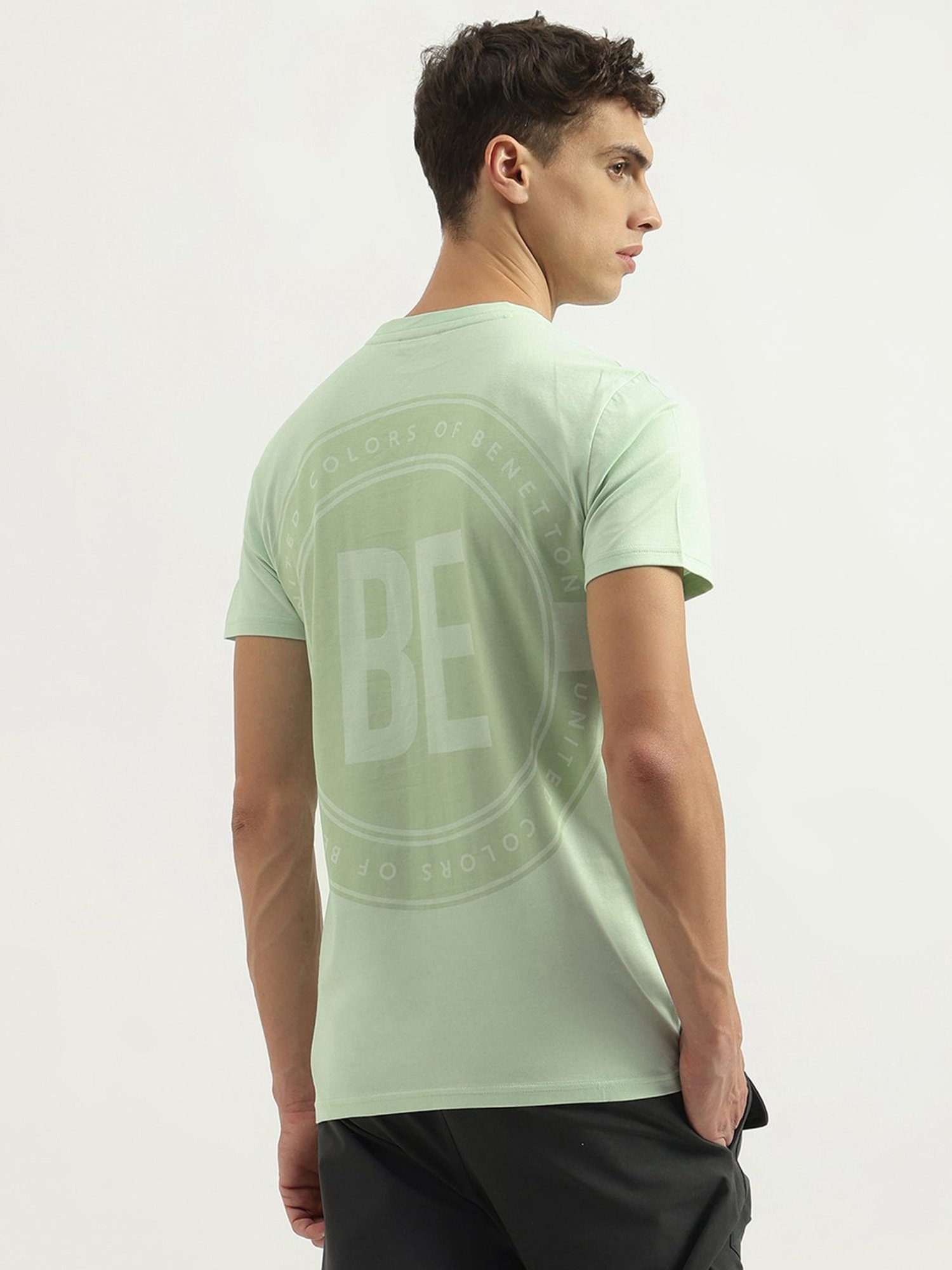 United Colors Of Benetton Green Pure Cotton Regular Printed T-Shirt