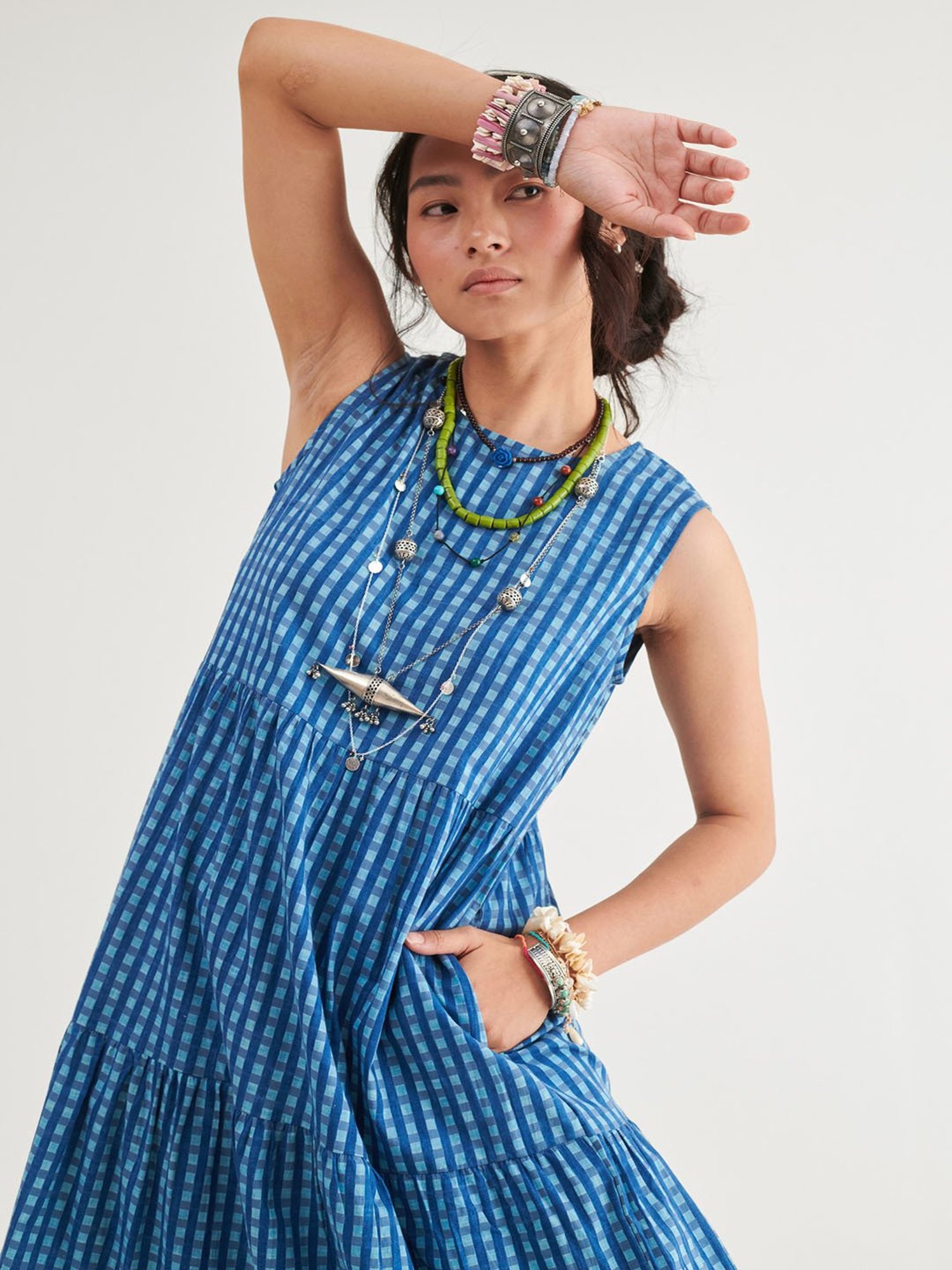 Prakriti Jaipur Indigo Checks Sleeveless Dress