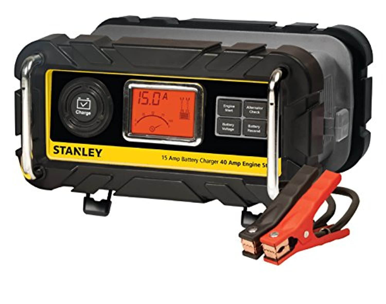 STANLEY BC15BS Fully Automatic 15 Amp 12V Bench Battery Charger/Maintainer with 40A Engine Start, Alternator Check, Cable Clamps (BC15BS)