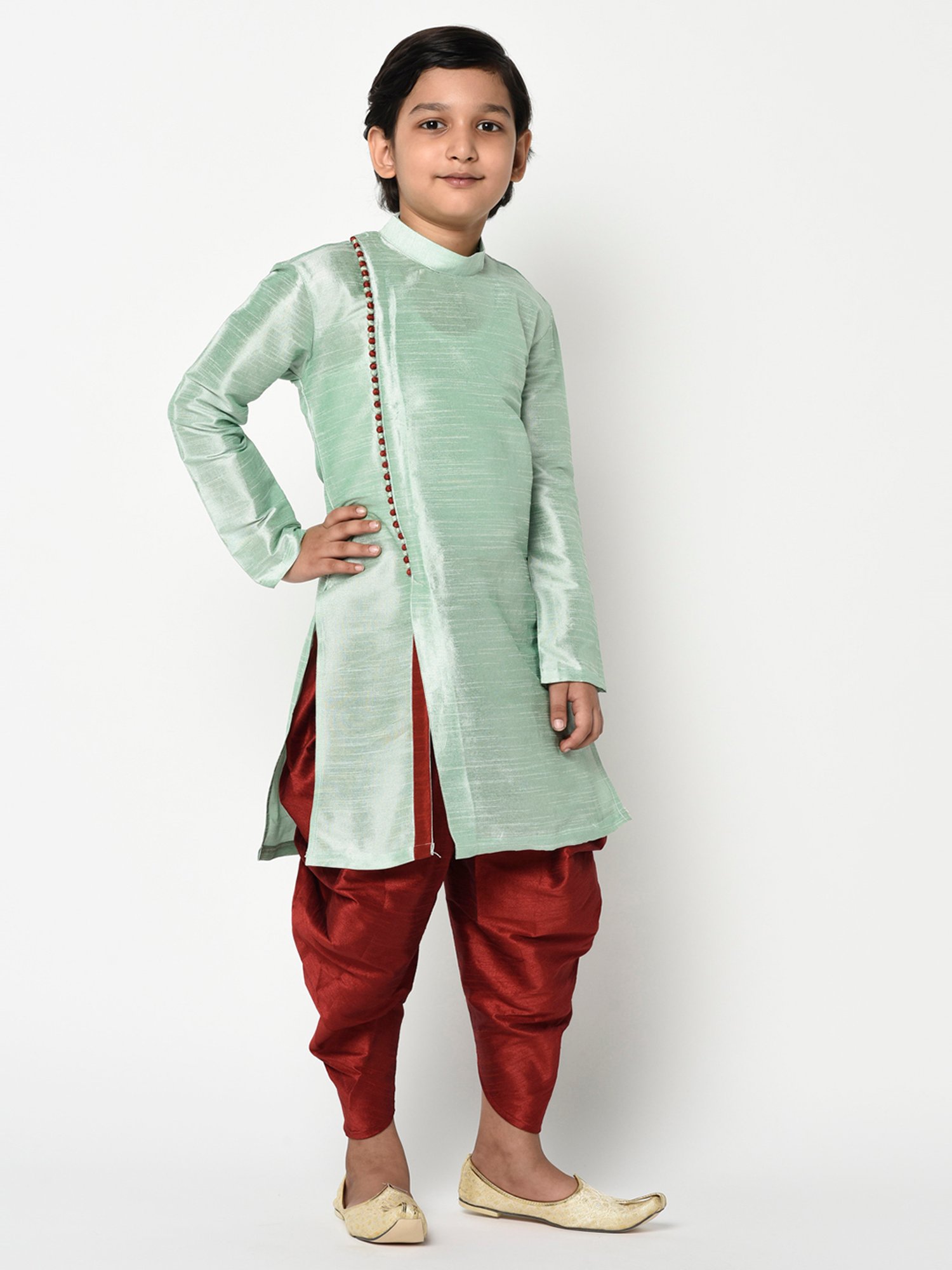 Deyann Kids Green & Red Solid Full Sleeves Kurta with Patiala