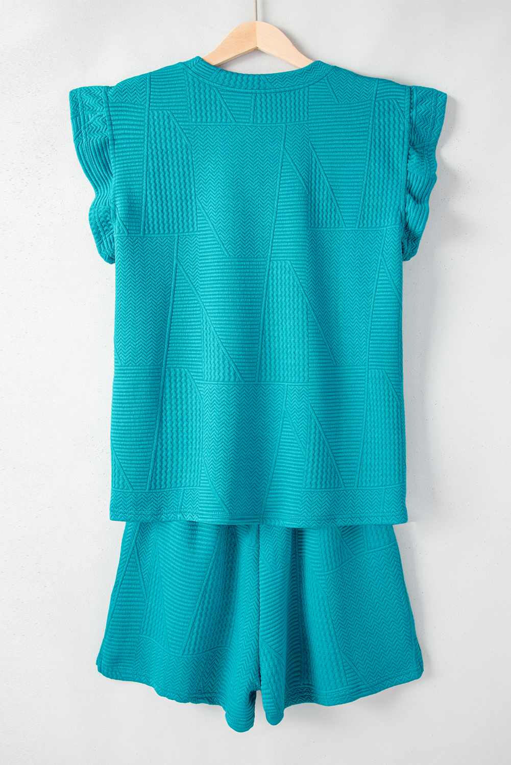 Skobeloff Textured Ruffle Split Top and Drawstring Shorts Set