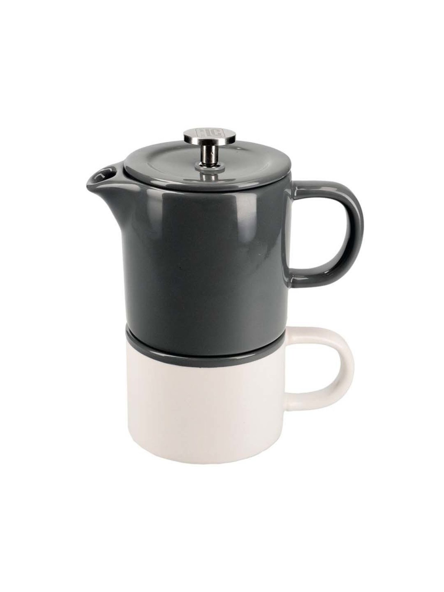 La Cafetiere Barcelona Grey & White Ceramic Teapot (0.4 L) with Mug (0.25 L)