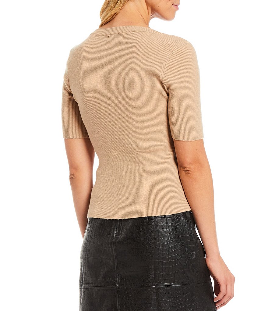 Skies Are Blue Square Neck Short Sleeve Ribbed Sweater Knit Top