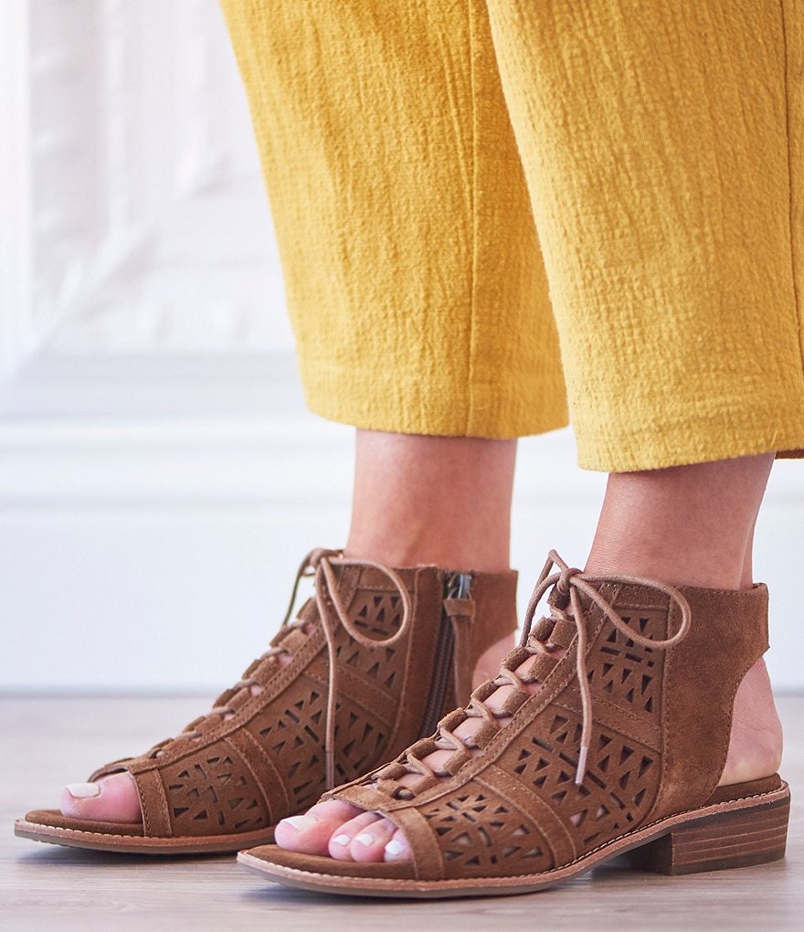 Sofft Nora Geometric Perforated Suede Ghillie Sandals