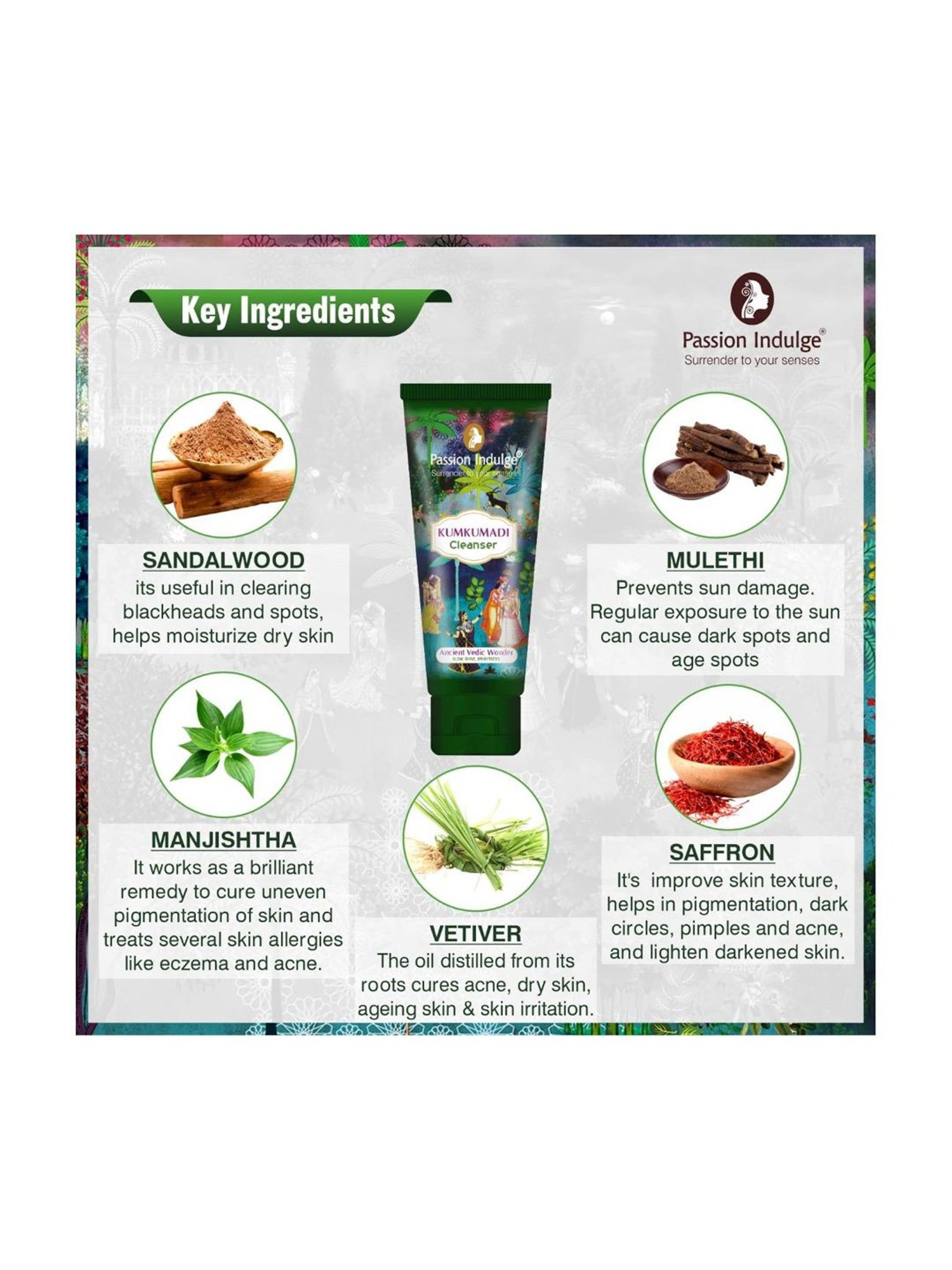 Passion Indulge Kumkumadi Cleanser Natural Face Wash - 100 ml