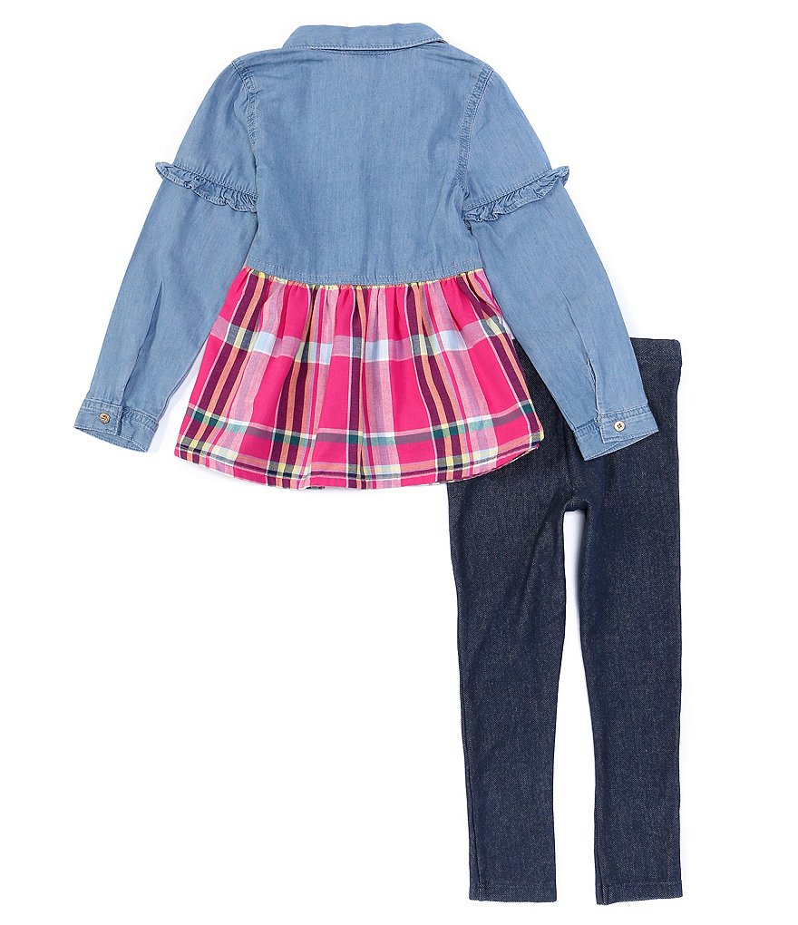 Tommy Hilfiger Little Girls 2T-6X Long Sleeve Plaid Denim Tunic & Faux Denim Legging Set