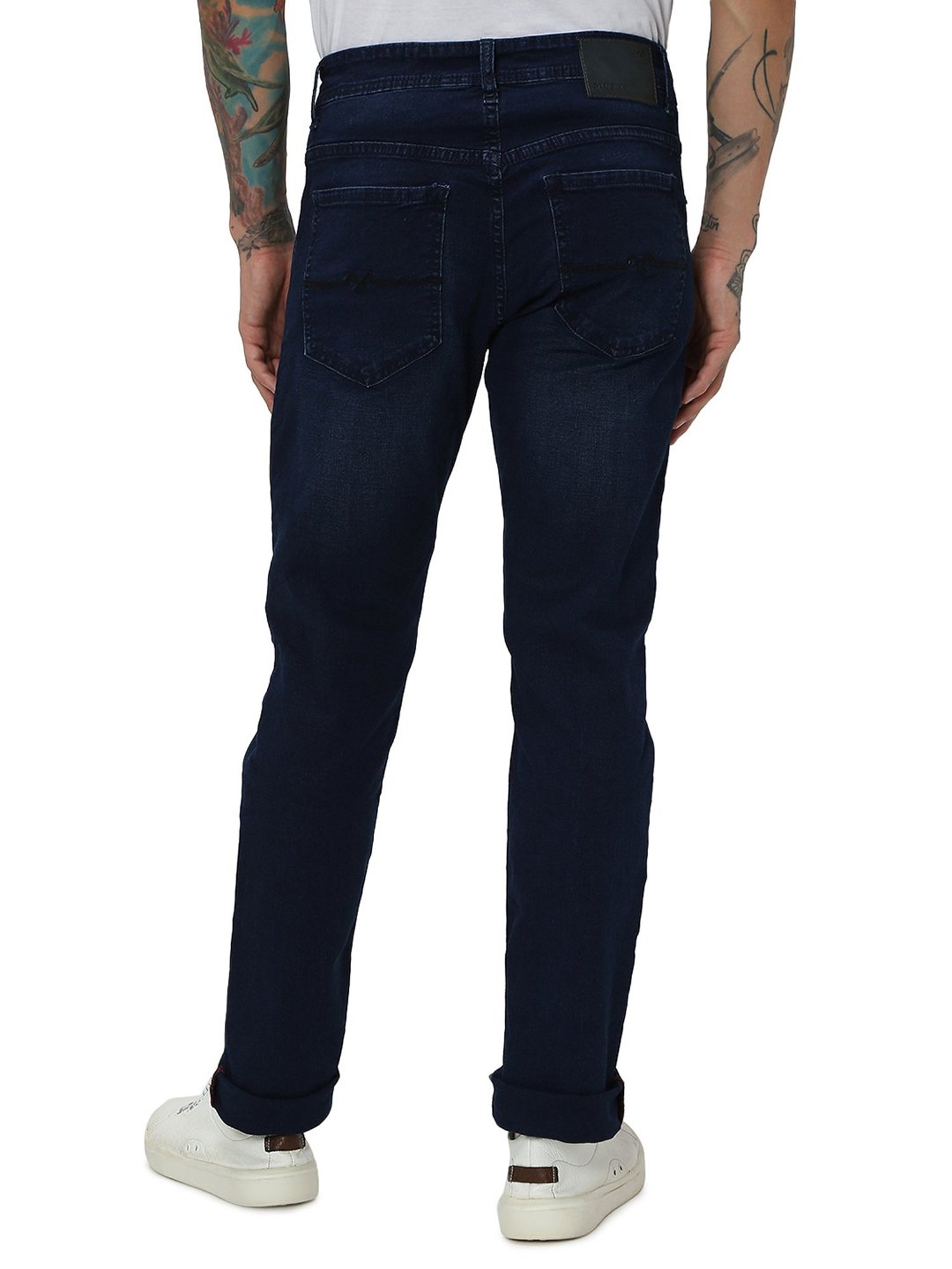 Mufti Dark Blue Straight Fit Lightly Washed Jeans
