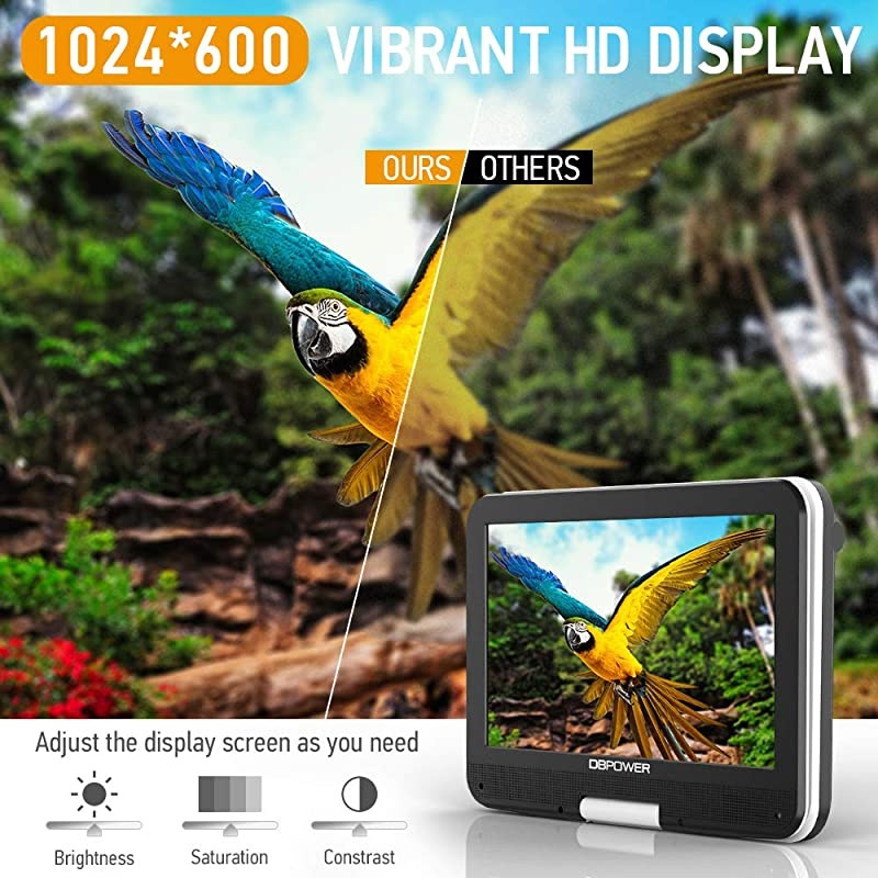 12 Portable DVD Player with 5Hour Rechargeable Battery 10 Swivel Display Screen SD Card Slot and USB Port with 18 Meter Car Charger and Power Adaptor Region FreeWhite