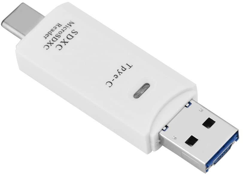 Estink 3 in 1 OTG Memory Card Reader, USB 3.1 Type C + USB + Micro USB Port, for TF/for Micro SD/SD Card, Plug and Play(White)