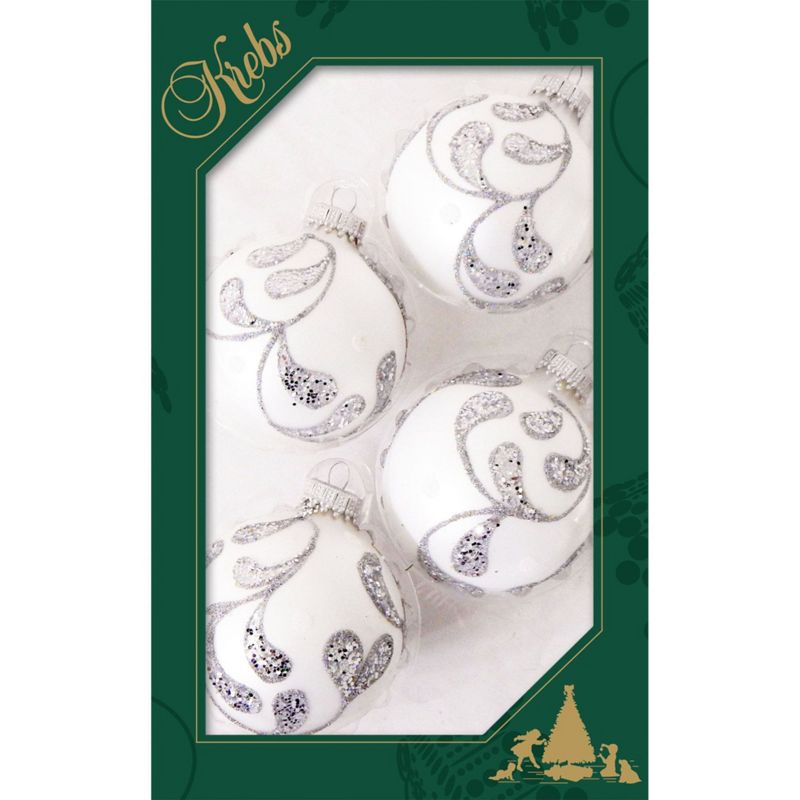 Christmas by Krebs 4ct White and Silver Vines Matte Christmas Ball Ornaments 2.5" (67mm)