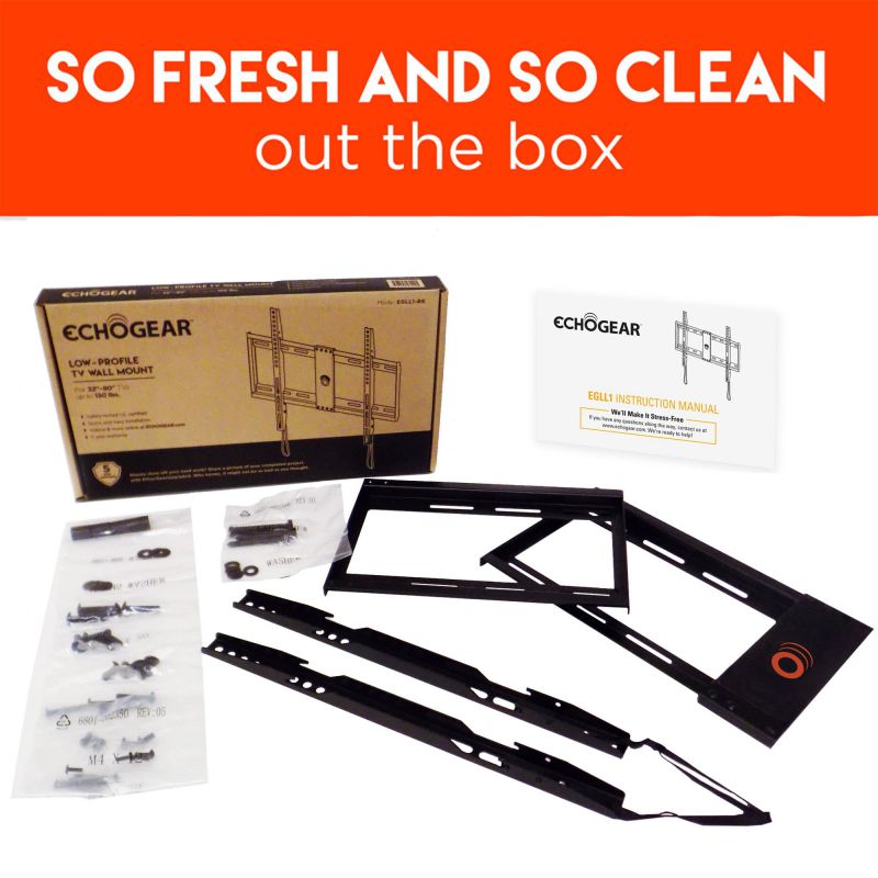 ECHOGEAR Low Profile Fixed TV Wall Mount Bracket for 32-80 inch Flat Screen TVs