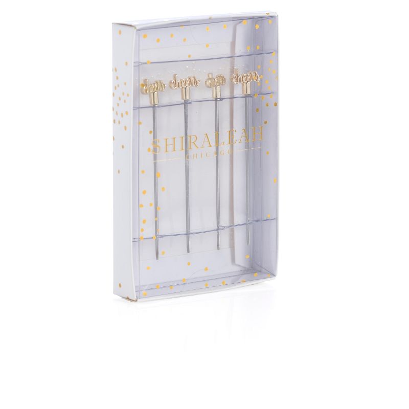 Set Of 4 "Cheers" Cocktail Picks - Gold - Shiraleah