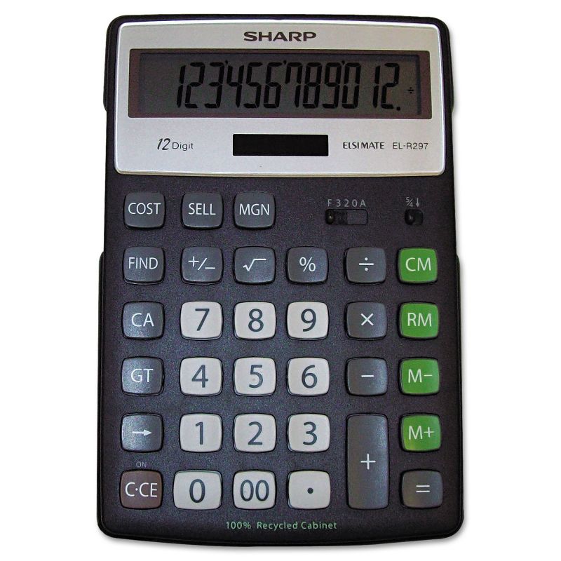 Sharp EL-R297BBK Recycled Series Calculator w/Kickstand 12-Digit LCD ELR297BBK
