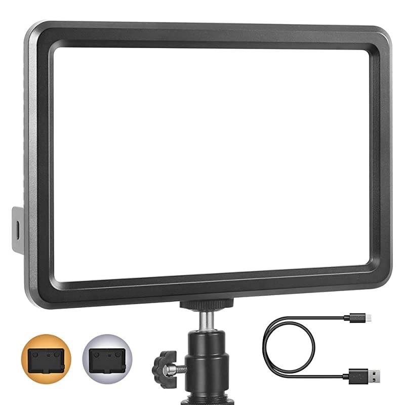 Led Video Light, Built-in Rechargeable Battery on Camera Light, 3200K-5600K Bi-Color Dimmable, CRI95+, with Hot Shoe Ball Mount, USB Cable Video Lighting for YouTube, Children,Wedding Shooting