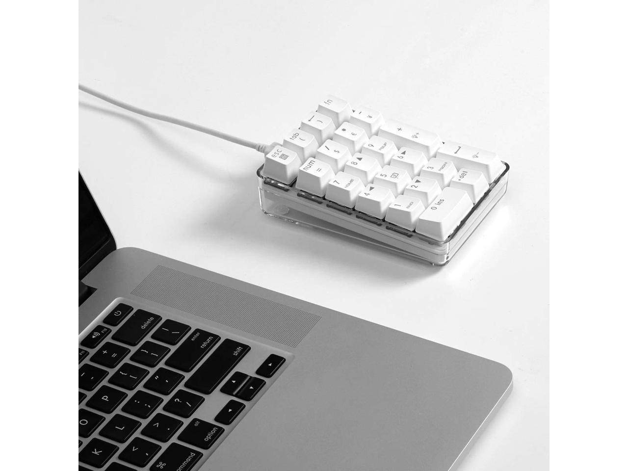 Mechanical Numeric Keypad Cherry MX  White Switch Wired Gaming Keypad Crystal Case White Backlit 21 Keys Mini Numpad Portable Keypad Extended Layout White Magicforce by Qisan