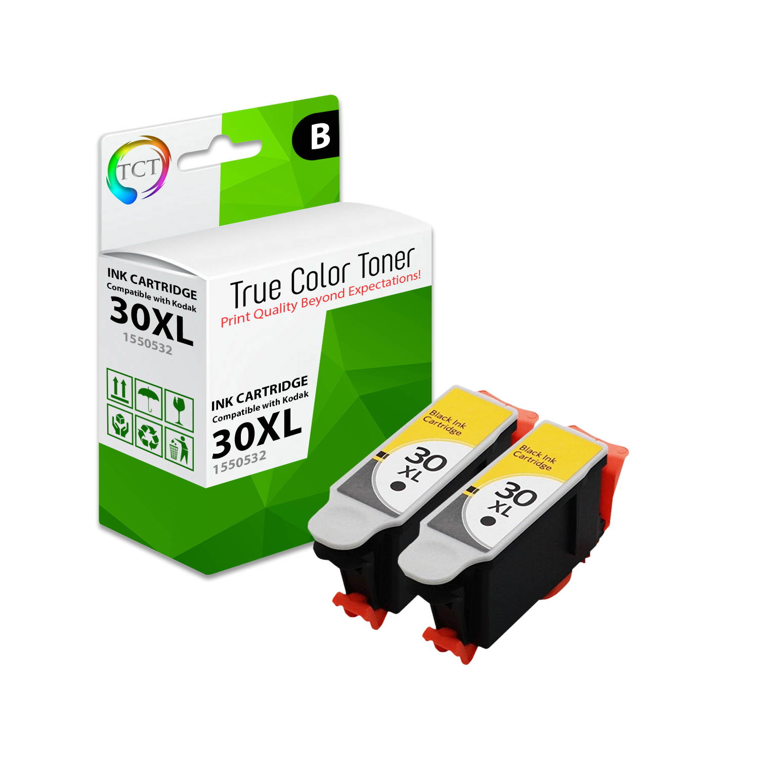 TCT Compatible Ink Cartridge Replacement for Kodak 30XL 30 XL 1550532 Black High Yield works with Kodak ESP C110 C310 C315, Office 2150 Printers (670 Pages) - 2 Pack