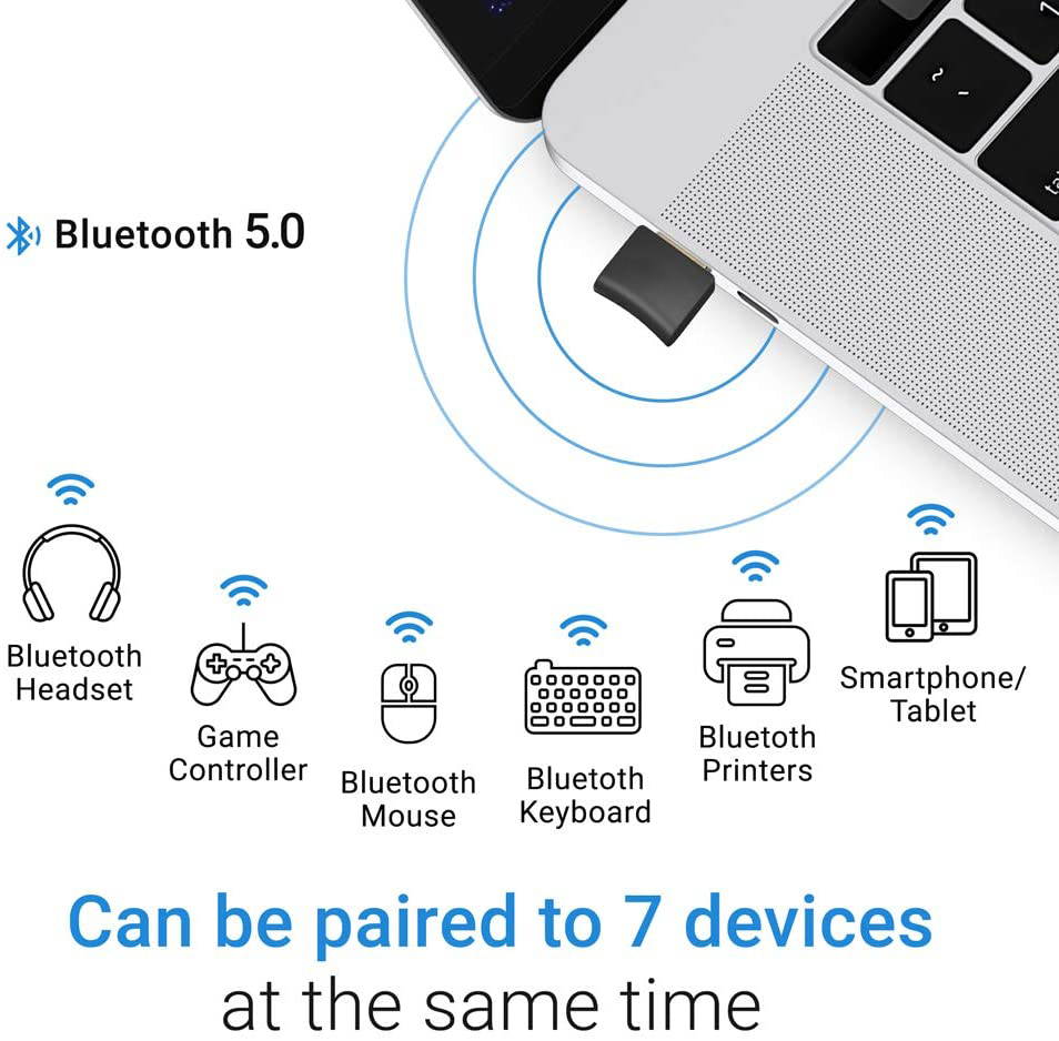 Bluetooth Adapter for PC - Bluetooth Dongle 5.0 Adapter for Windows 10/8/7/XP for Desktop, Laptop, Mouse, Keyboard, Headset, Speaker - USB Bluetooth 5.0 Dongle