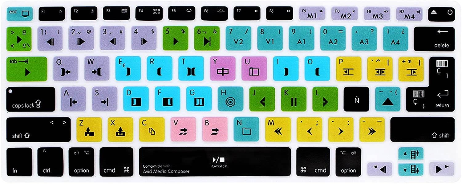 HRH Hot Key Function Shortcut Spanish Silicone Keyboard Cover Skin for Mac Air 13,MacBook Pro 13/15/17 (with or w/Out Retina Display, 2015 or Older Version)&Older iMac US/EU-Avid Media Composer