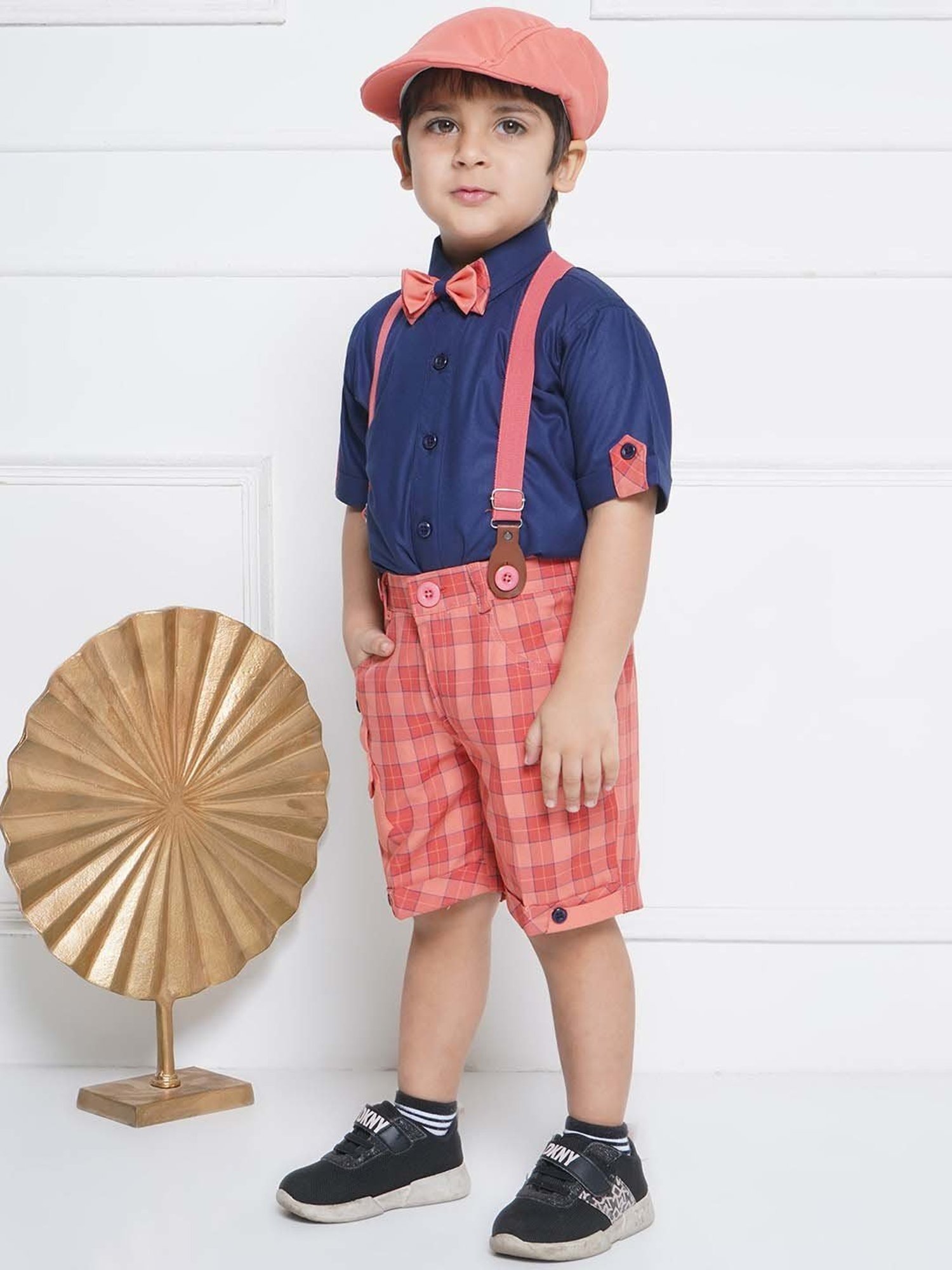 AJ Dezines Kids Navy & Pink Cotton Regular Fit Shirt Set