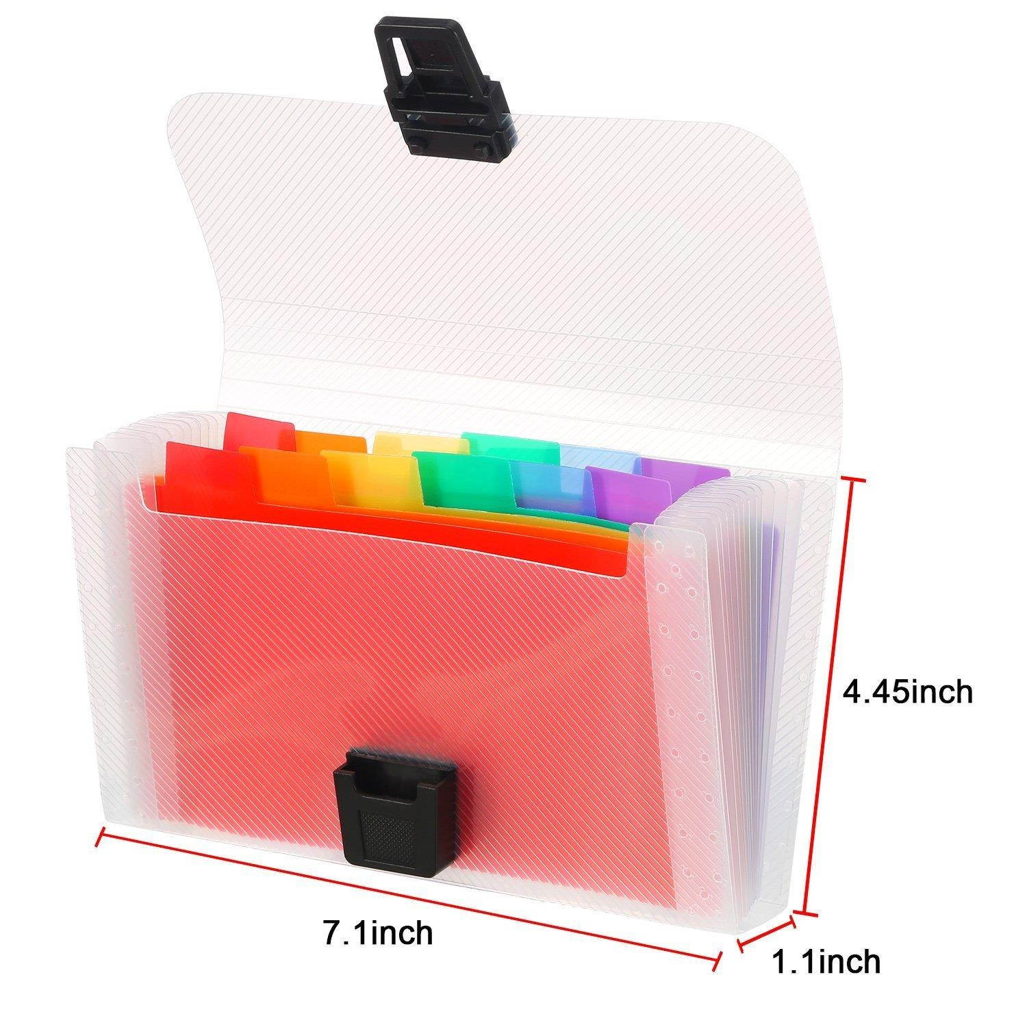 Mtlee 4 Pack Mini Document File A6 7.1 x 4.45 x 1.1 Inch Rainbow Expanding Folder 13 Pocket File Organizer 12 Labels Index