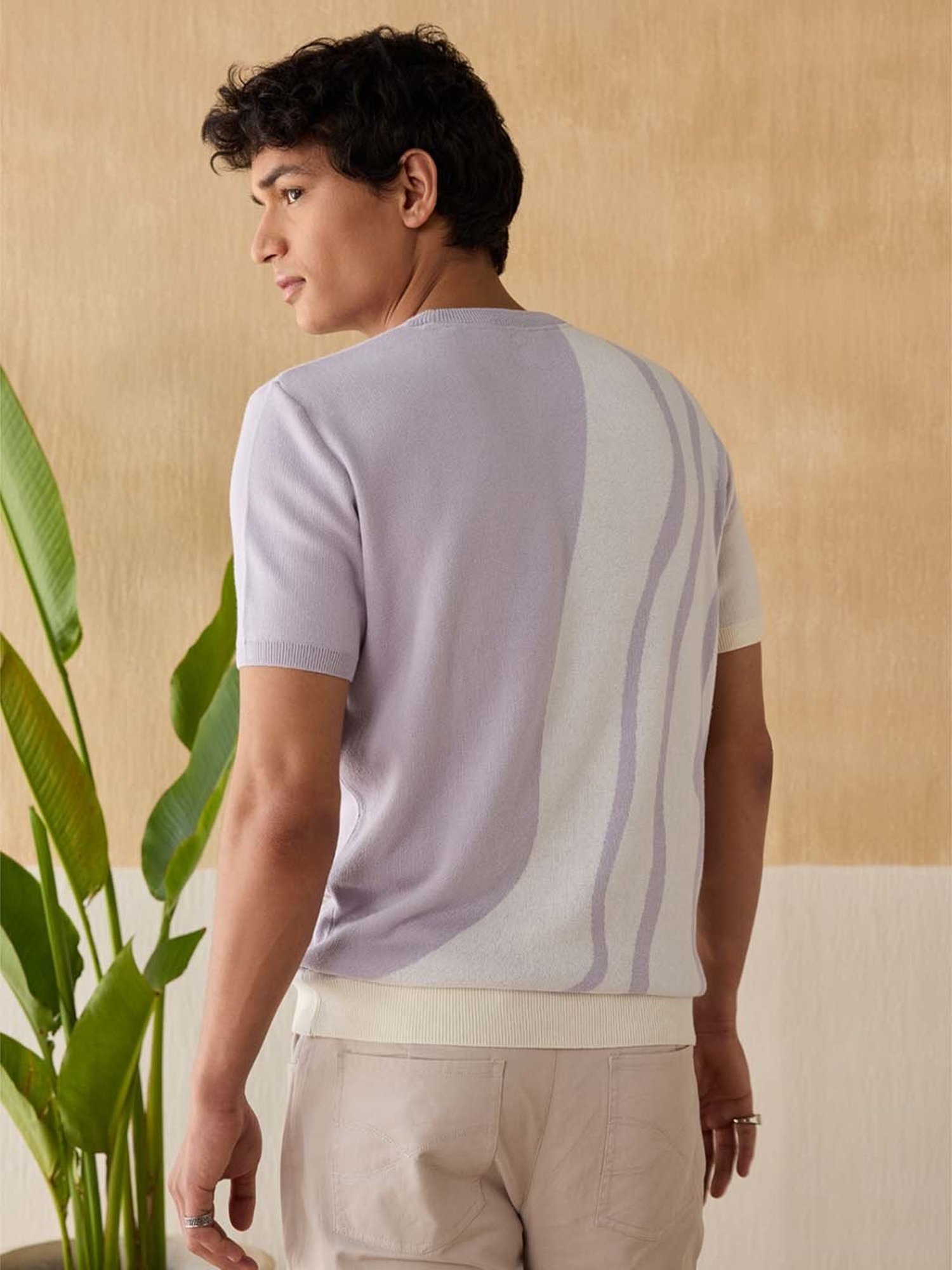 Andamen Lavender Cotton Regular Fit Printed T-Shirt